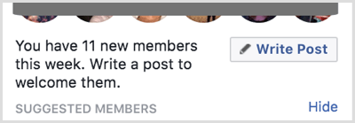 Parašykite įrašą, norėdami pasveikinti naujus narius į savo „Facebook“ grupę.