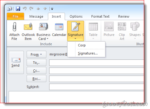Įdėkite „Signature Outlook 2010“
