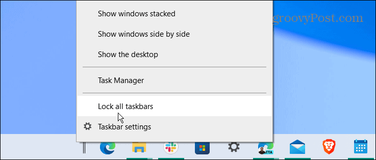 užrakinti visas užduočių juostas centre Windows 10 užduočių juosta