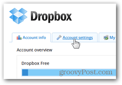 „dropbox“ paskyros nustatymų skirtukas