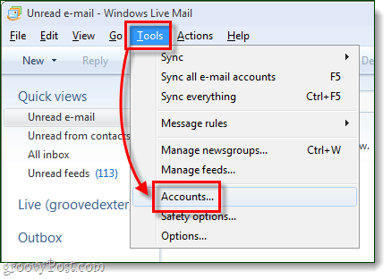 „Windows Live“ pašto įrankių paskyros