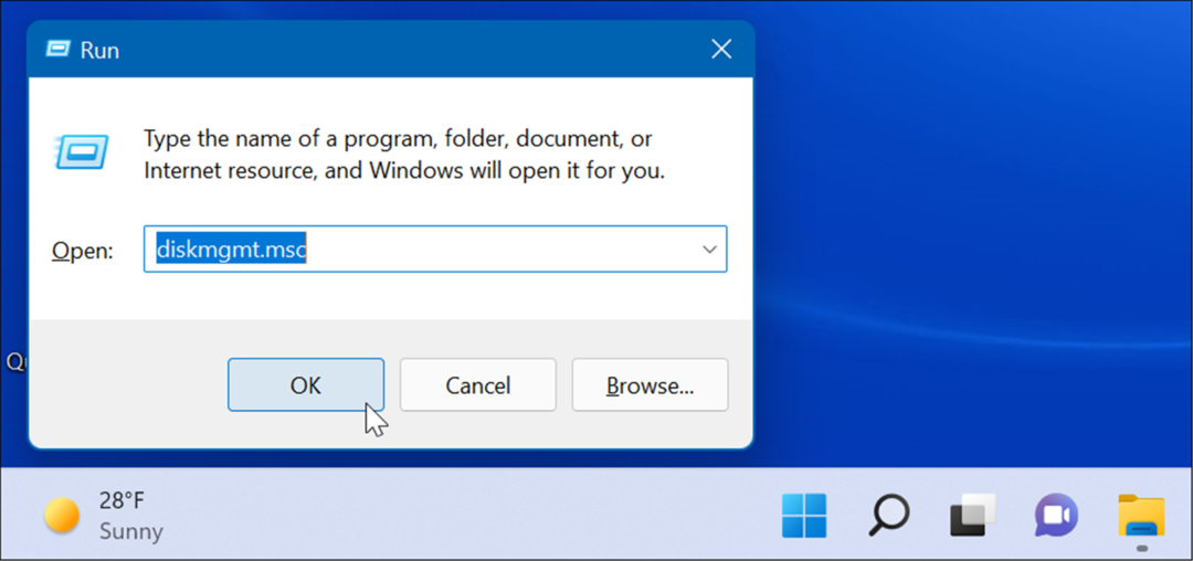 paleiskite atvirojo disko tvarkymą „Windows 11“.