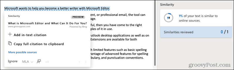„Microsoft Editor“ žiniatinklio panašumas