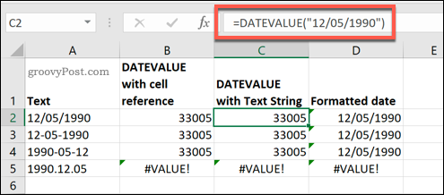 „DATEVALUE“ funkcija, naudojama „Microsoft Excel“
