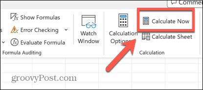 „Excel“ apskaičiuokite dabar mygtuką