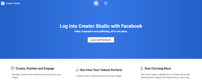 „Facebook Creator Studio“ prisijungimo puslapis