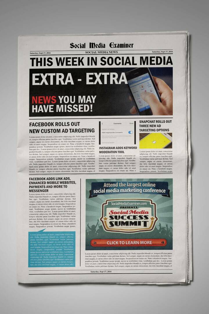 „Facebook Custom Custom Audiences“ dabar siekia „Canvas Ad View“ žiūrovų ir kitų socialinės žiniasklaidos naujienų 2016 m. Rugsėjo 17 d.