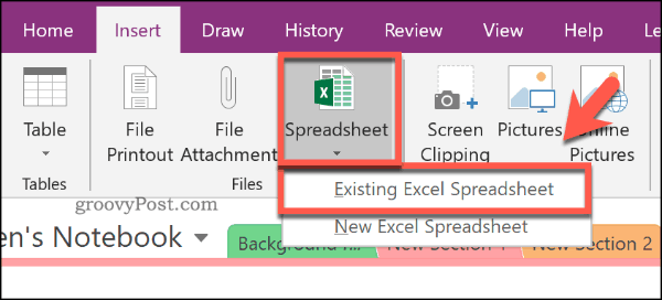 Įdėkite esamą „Excel“ skaičiuoklę į „OneNote“