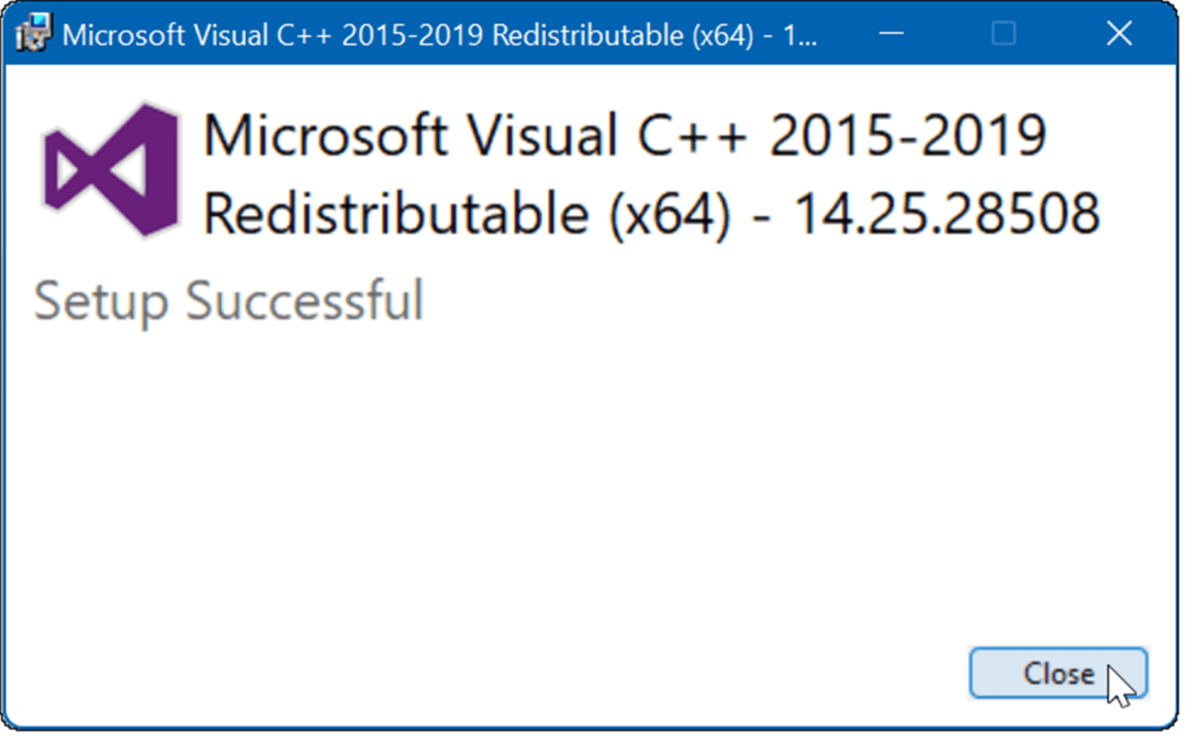 sėkmingai įdiegta „Microsoft Visual C