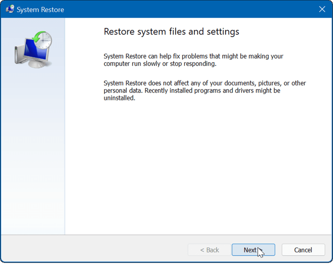 Sukurkite atkūrimo tašką sistemoje „Windows 11“.