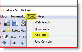 Atidarykite „Firefox“ priedo meniu
