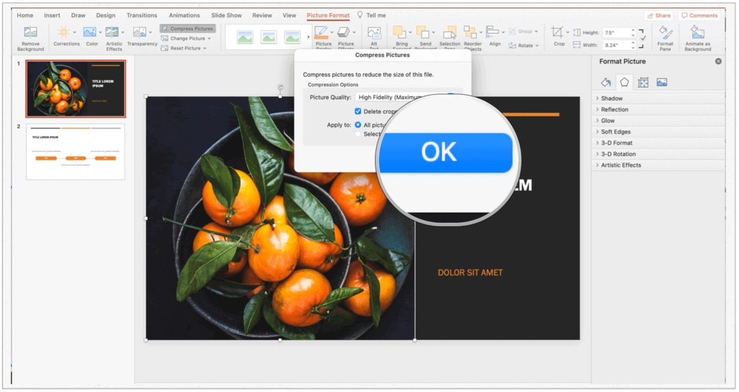 „PowerPoint Mac“ suglaudinimo pasirinkimas