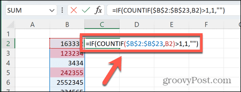 Excel count dublikatų