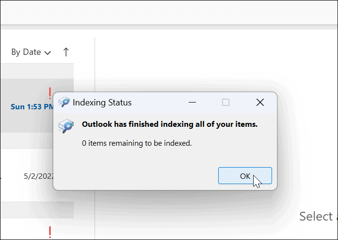 „Windows 11 Outlook“ paieška neveikia