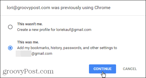 El. Pašto adresas anksčiau buvo naudojamas „Chrome“