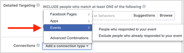 „Facebook“ skelbimų taikymo jungtys apima žmones, atsakiusius į įvykį