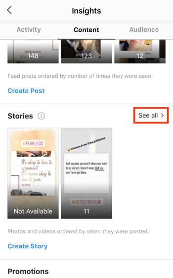 Peržiūrėkite „Instagram Stories“ IG duomenis, 3 žingsnis.