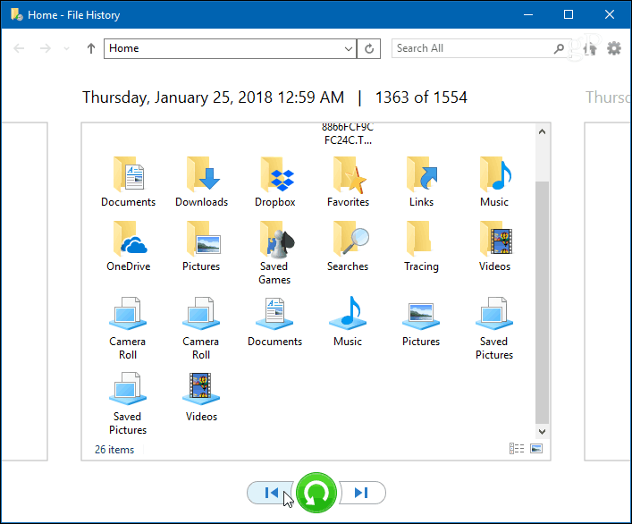 „Windows 10“ failų istorija