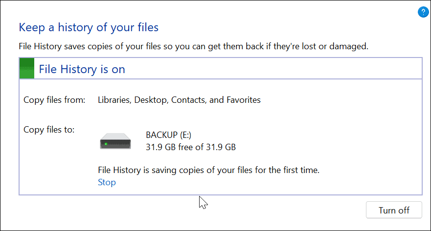 nustatyti failų istoriją Windows 11