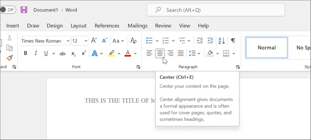 įveskite pavadinimo formatu apa stilių programoje „Microsoft Word“.