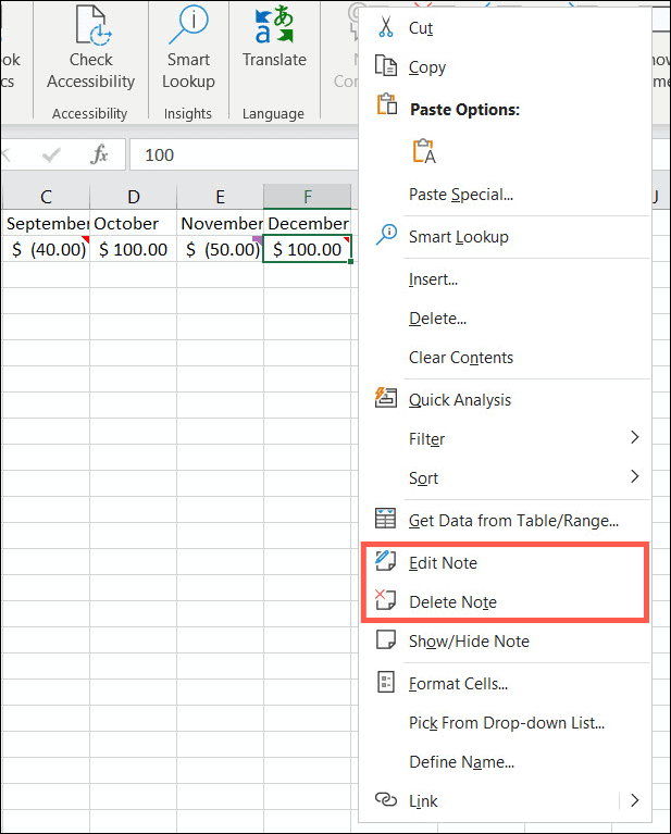 Redaguokite arba ištrinkite „Excel“ užrašus