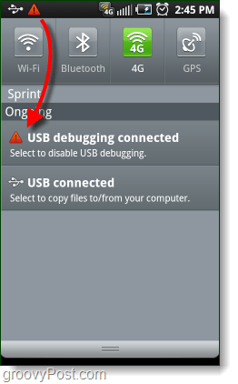 „Android“ USB derinimo metu prijungtas įspėjimas