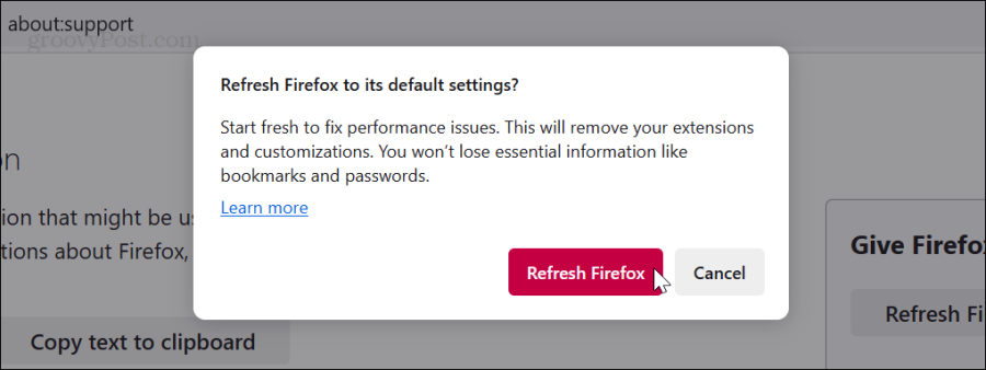 atnaujinti „Firefox“ patvirtinimo pranešimą