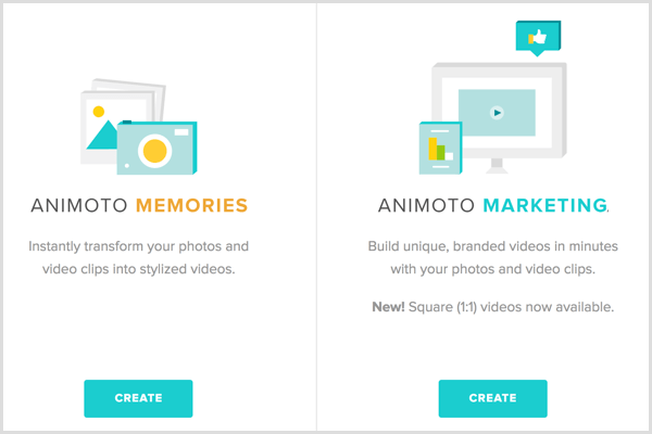 „Animoto“ pasirinkite vaizdo įrašo tipą