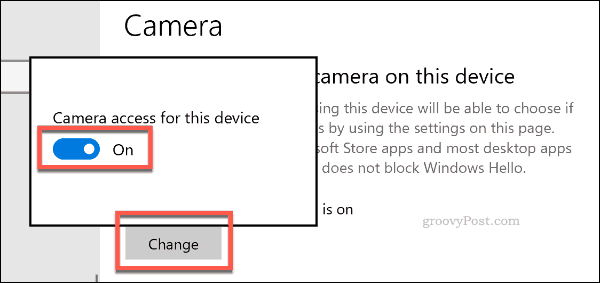 Fotoaparato prieigos išjungimas „Windows 10“