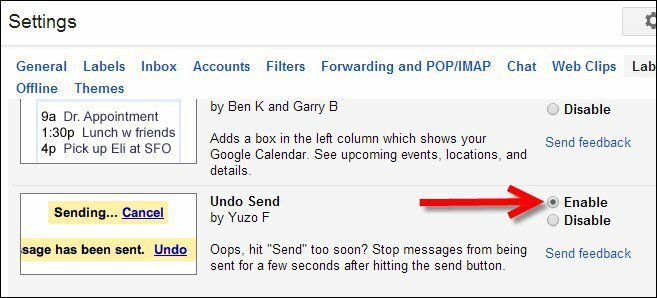 Įgalinkite „Undo Send“ per „Gmail Labs“