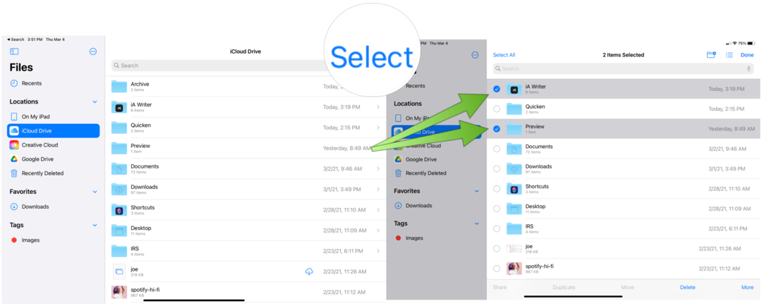 „iPad“ pasirinkite suspaustus failus