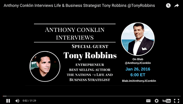 Anthony Conklin interviu Tony Robbins Blab įkelta į „YouTube“