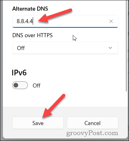 Nustatykite alternatyvius DNS nustatymus sistemoje „Windows 11“.