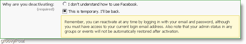 bet kuriuo metu galite suaktyvinti „facebook“, ar tai iš tikrųjų yra išjungimas?