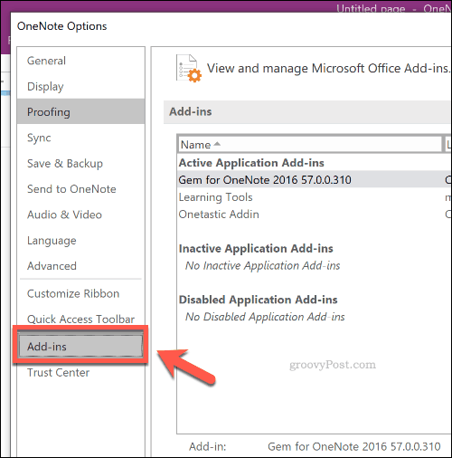 Pridėti „OneNote“ parinktis