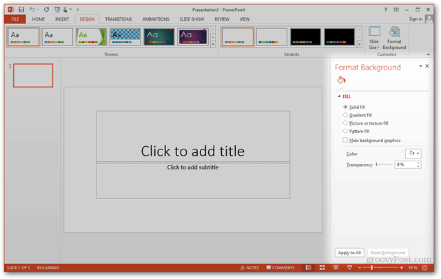 „Office 2013“ šablono kūrimas Padaryti pritaikytą dizainą „POTX“ tinkinti skaidrių skaidrių mokymo programą. Kaip suformatuoti fono sritį