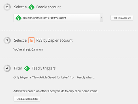 prisijungti feedly prie zapier