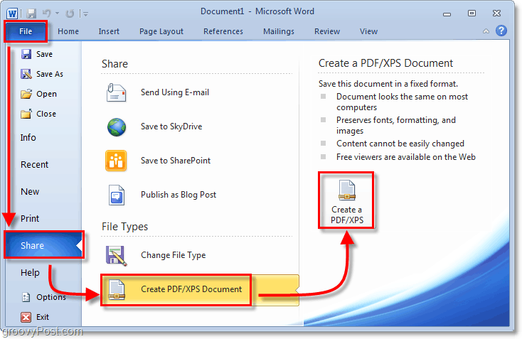 išsaugokite dokumentą naudodamiesi „pdf share“ galimybe „Office 2010“