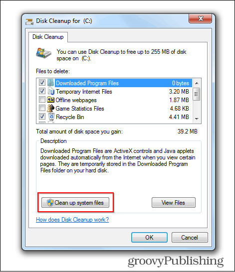 "Windows 7" atnaujinti ištrinti senus failus disko valymo mygtuką