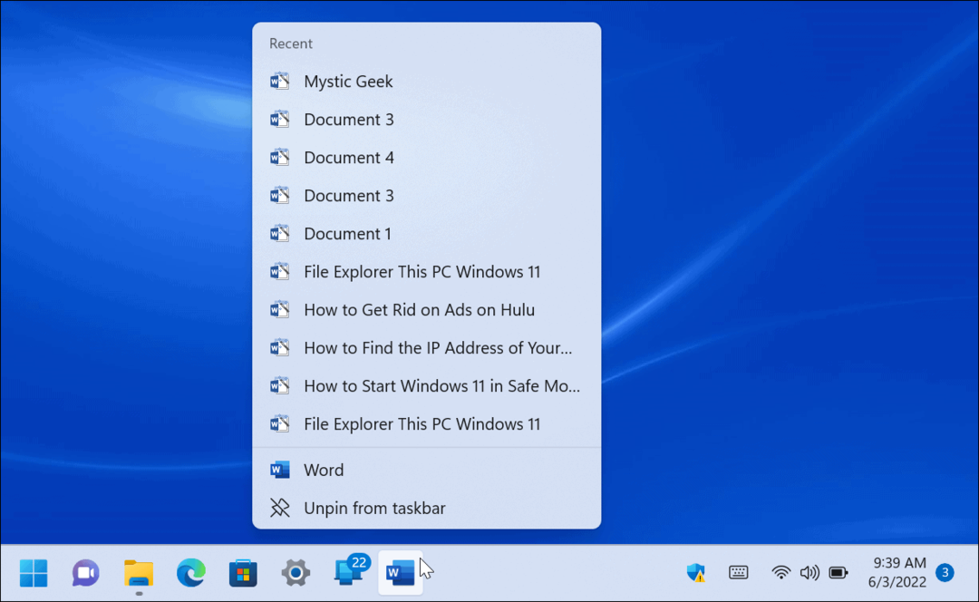 Greitieji sąrašai sistemoje „Windows 11“.