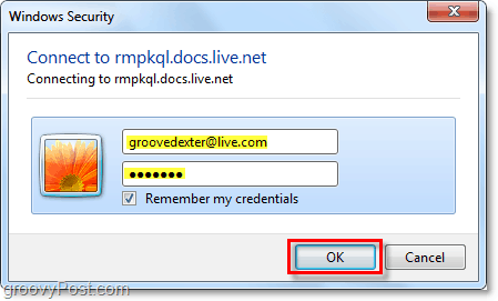 iš naujo įveskite „Windows Live“ paskyros kredencialus