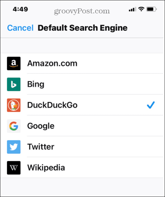 Firefox pasirinkite numatytąjį paieškos sąrašą