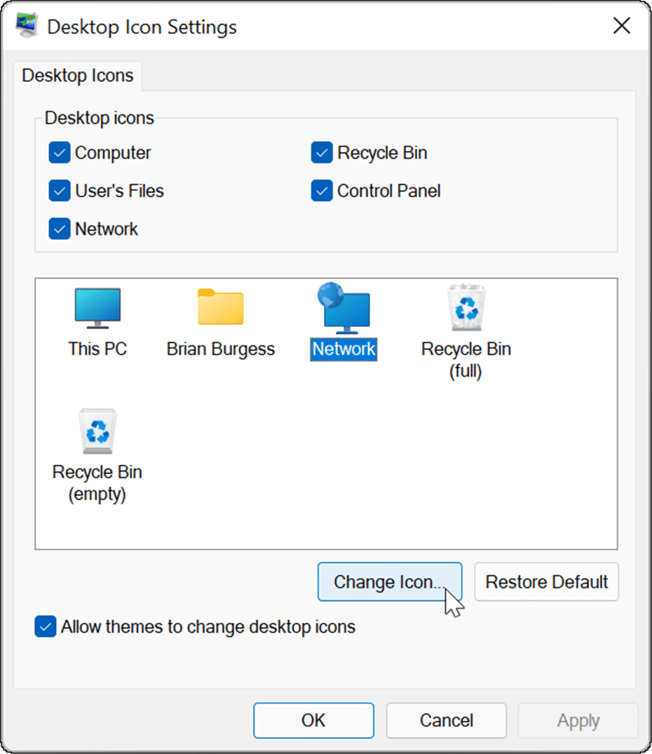 grąžinkite pasenusias darbalaukio piktogramas „Windows 11“.