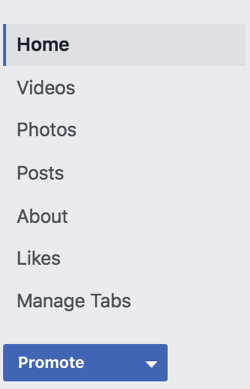 Kairėje „Facebook“ puslapio šoninėje juostoje spustelėkite Tvarkyti skirtukus.