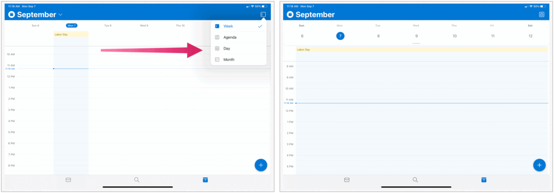 „Microsoft Outlook“ „iPad“, kalendoriaus vaizdas
