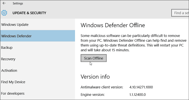 „Windows 10 Defender“ leisti kenkėjiškų programų nuskaitymą neprisijungus