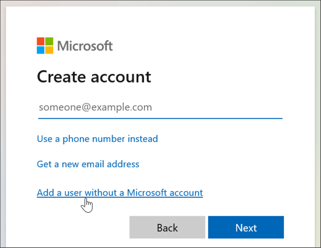 pridėti vartotoją be „Microsoft“ paskyros