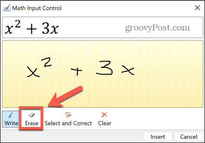 „Excel“ rašalo lygčių trintukas