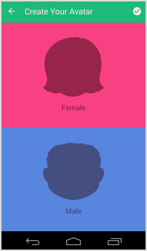 „bitmoji“ pasirinkite avatarą ir lytį