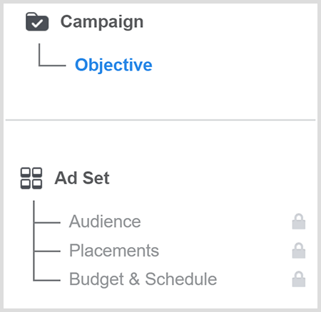 Sukurkite „Facebook“ reklamos kampanijos tikslą ir tada nukreipkite auditoriją.